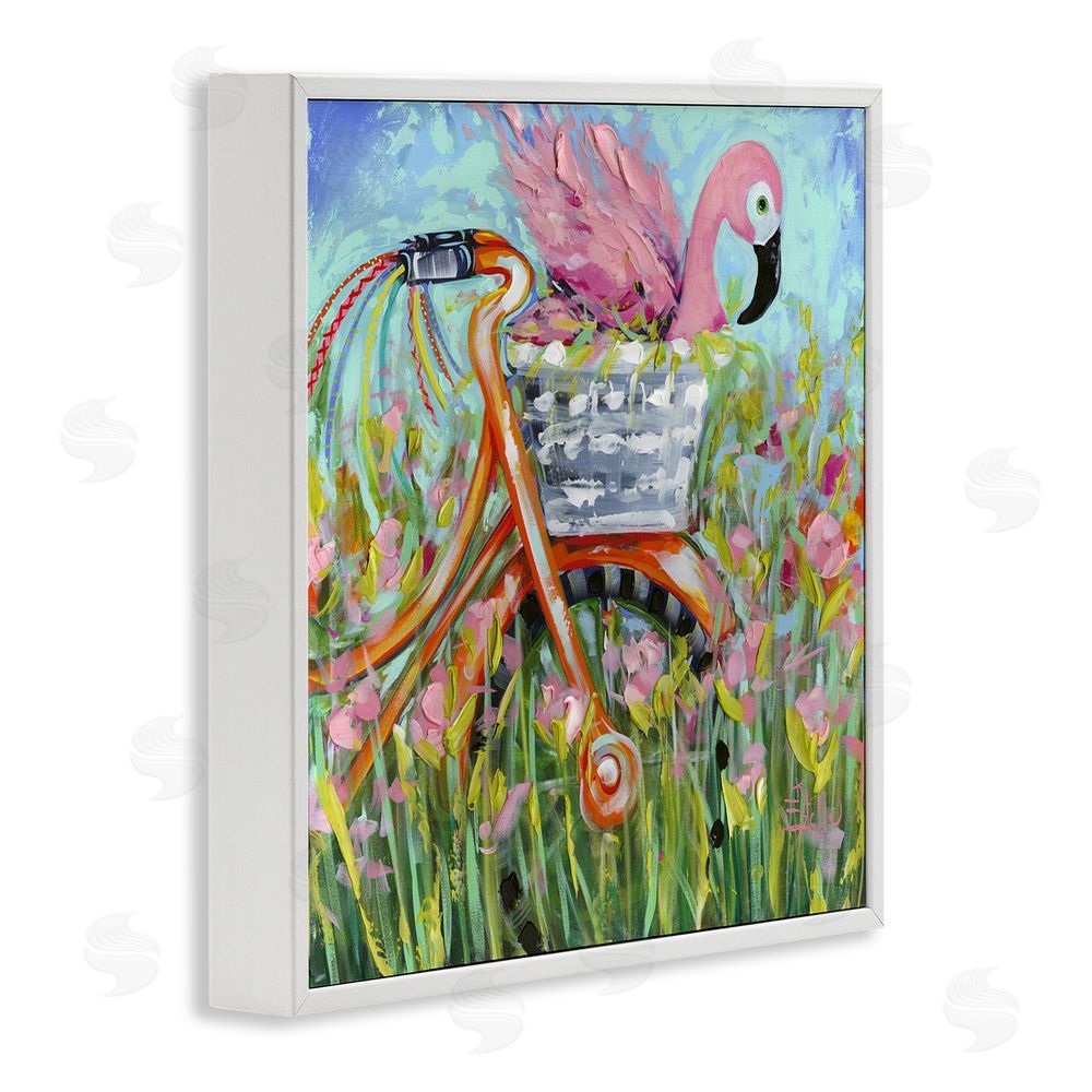 Estelle Grengs Flamingo's Free Bicycle Ride White Framed Giclee Wall Art