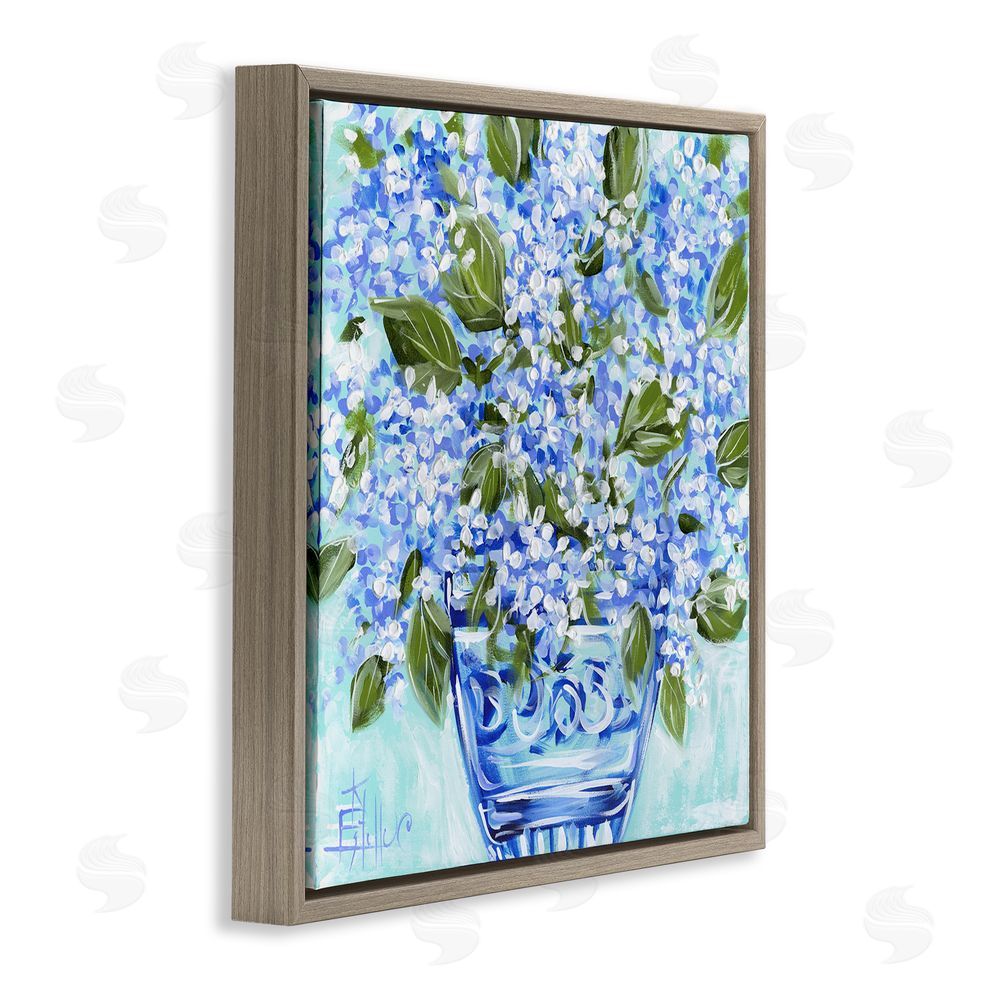 Estelle Grengs Cool Bouquets in Blue Vase Brown Floating Frame Canvas Wall Art Print