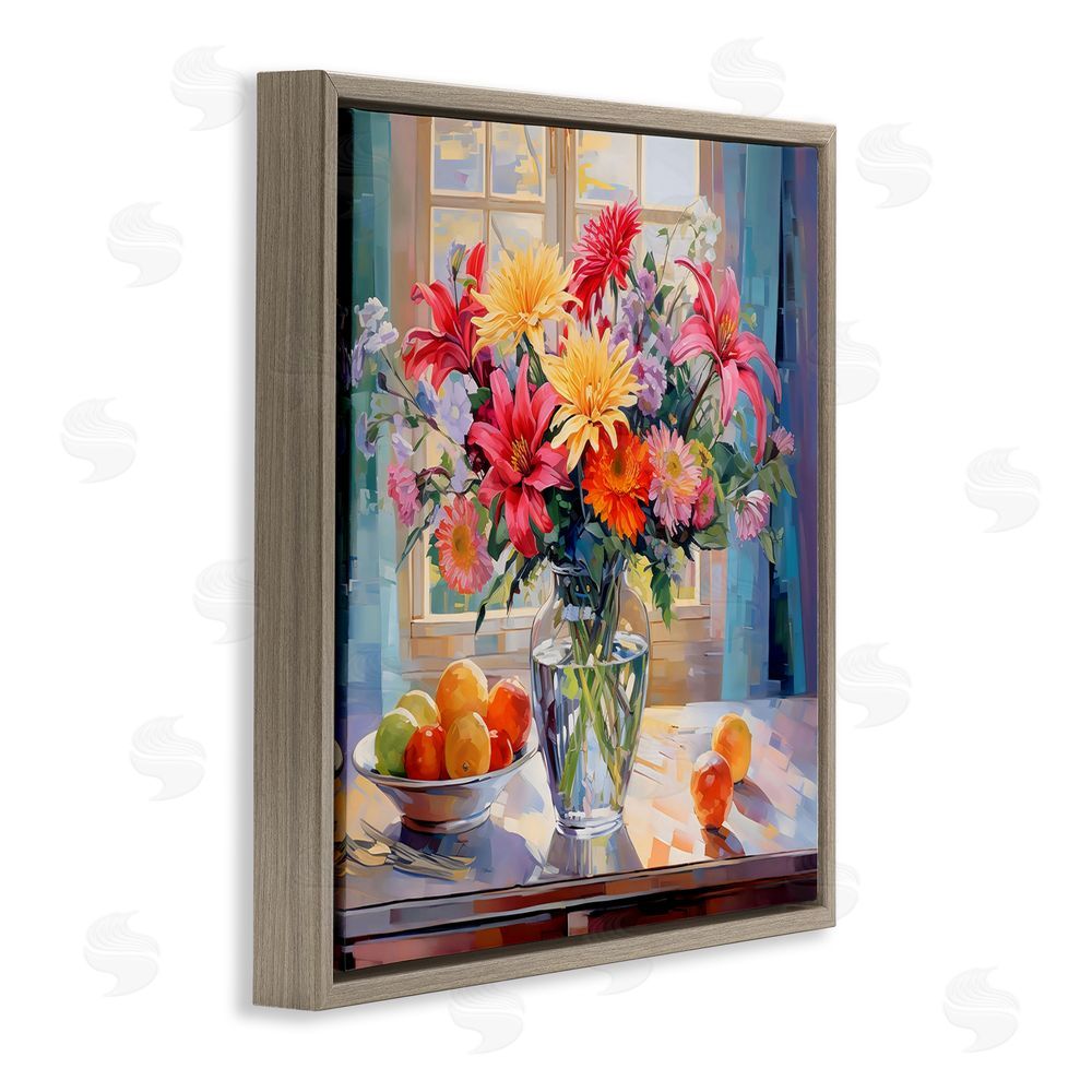 Creative Studio Summer Flowers & Fruit Brown Floating Framed Canvas Wall Art Print
