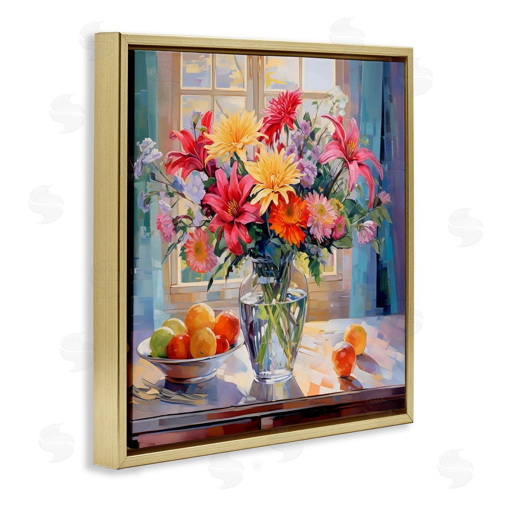 Creative Studio Summer Flowers & Fruit Gold Floating Framed Canvas Wall Art Print