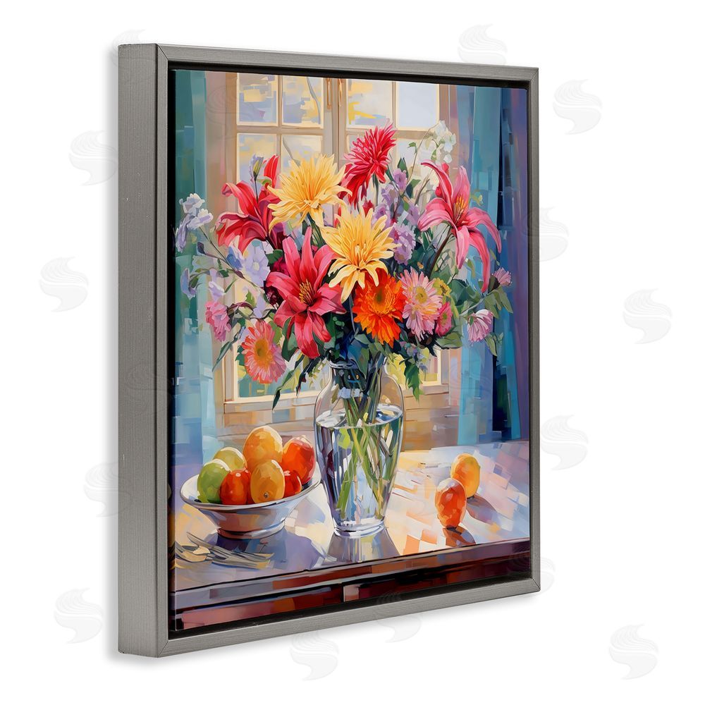 Creative Studio Summer Flowers & Fruit Gray Floating Framed Canvas Wall Art Print