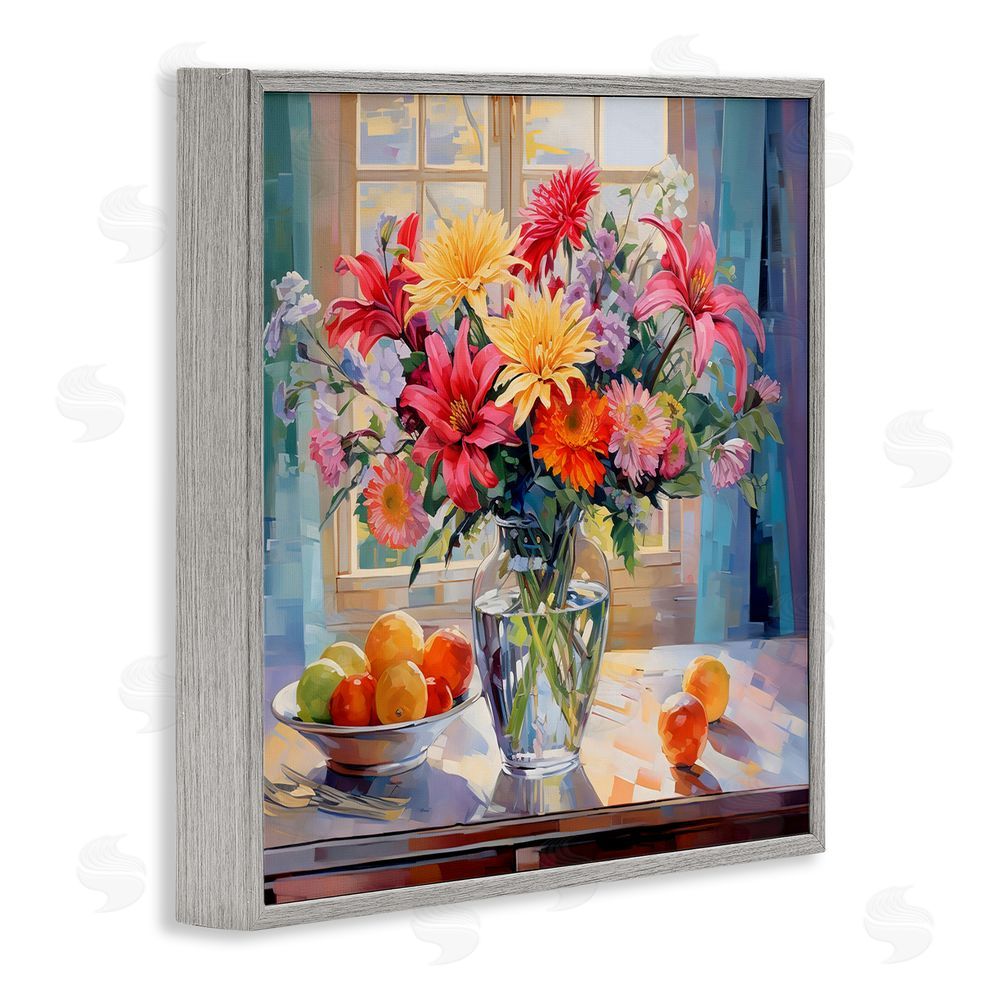 Creative Studio Summer Flowers & Fruit Gray Framed Giclee Wall Art Print