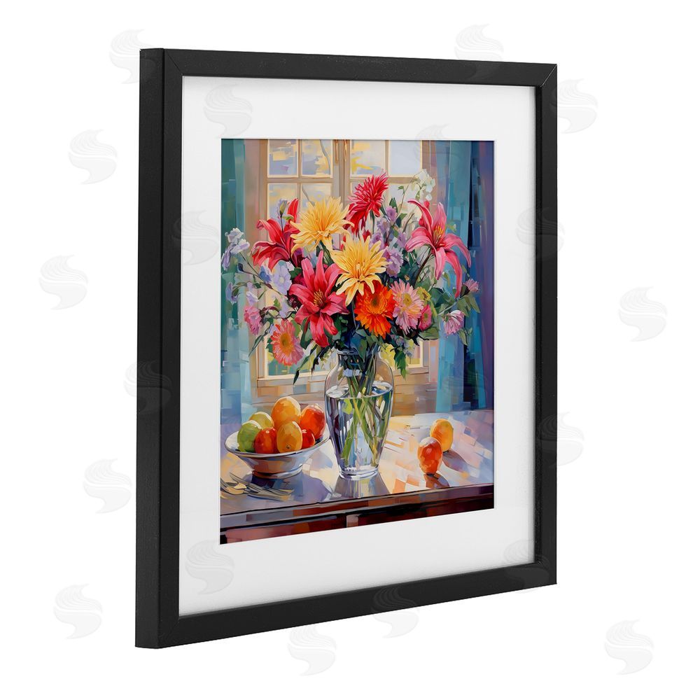 Creative Studio Summer Flowers & Fruit Black Framed Print Under Glass with White Mat Wall Art