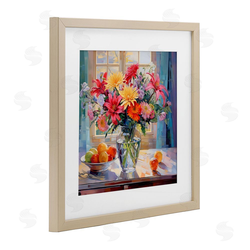 Creative Studio Summer Flowers & Fruit Brown Framed Print Under Glass with White Mat Wall Art