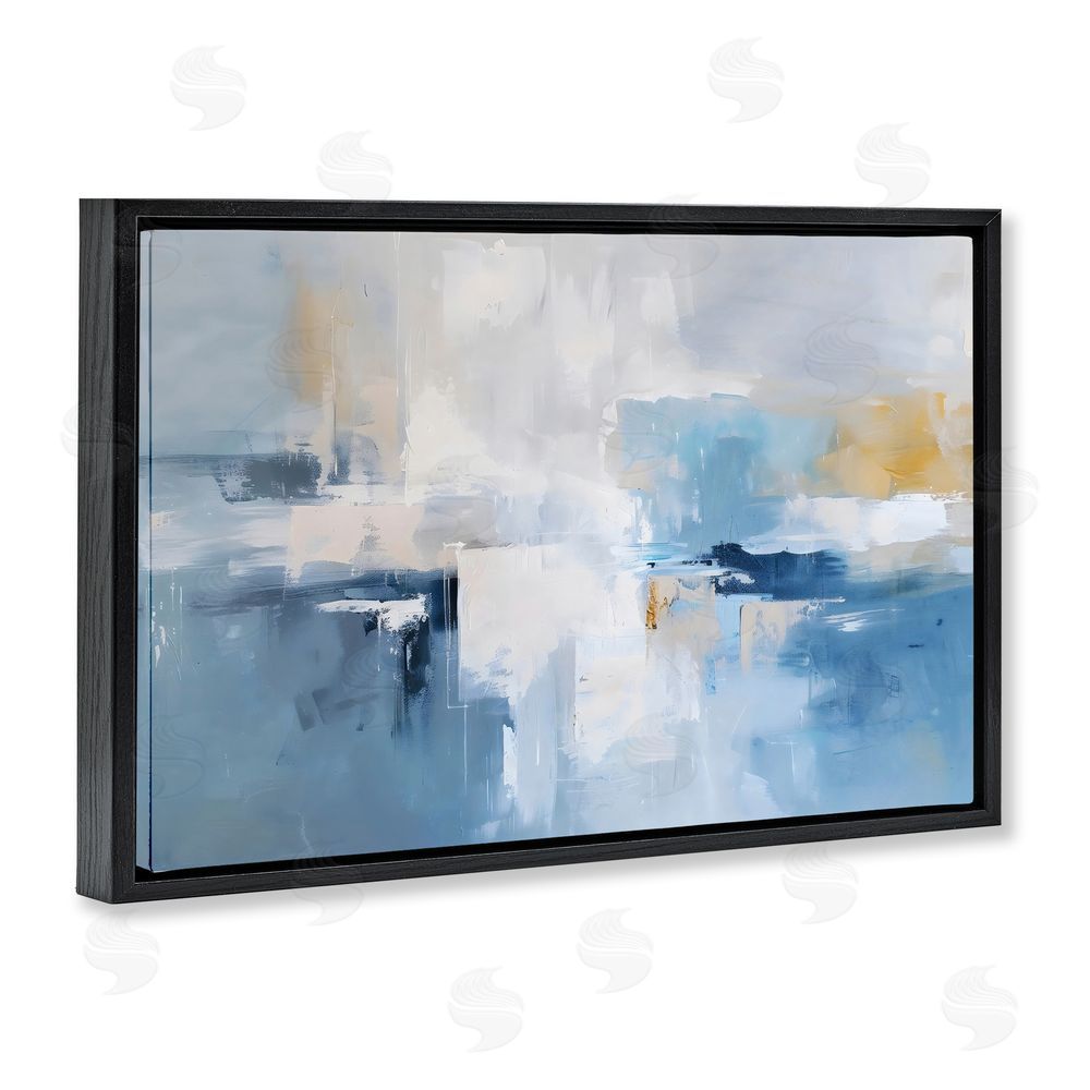 Creative Studio Blue Sea Mist Horizon Black Floating Frame Stretched Canvas Wall Art Print