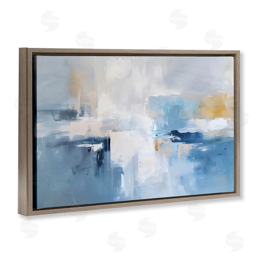Creative Studio Blue Sea Mist Horizon Brown Floating Frame Stretched Canvas Wall Art Print