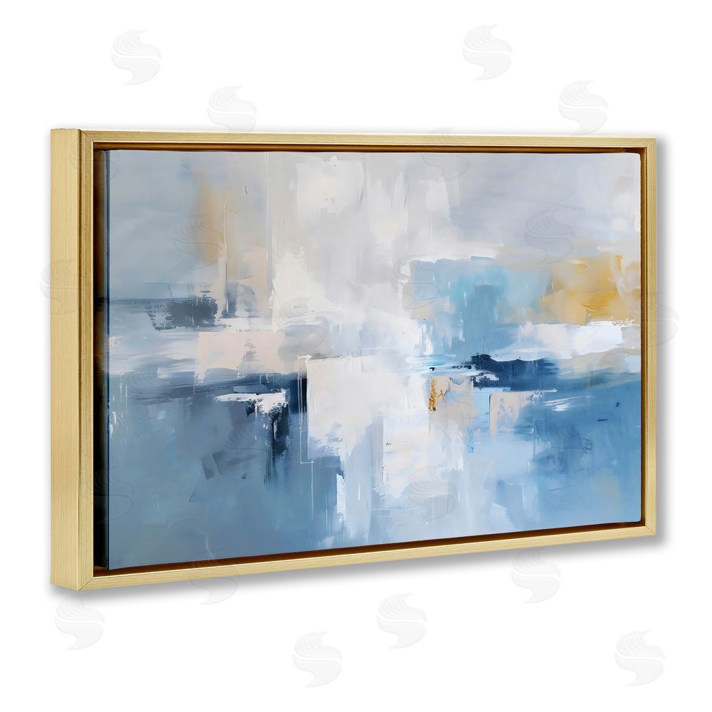 Creative Studio Blue Sea Mist Horizon Gold Floating Frame Stretched Canvas Wall Art Print