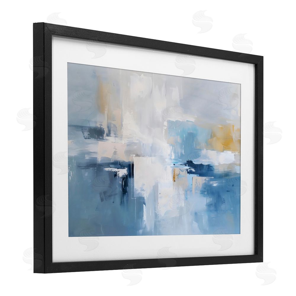 Creative Studio Blue Sea Mist Horizon Black Framed Print Under Glass with Matting Wall Art