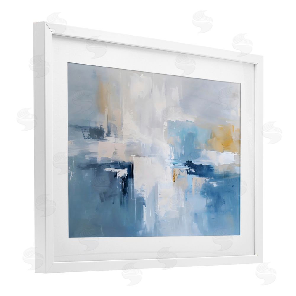 Creative Studio Blue Sea Mist Horizon White Framed Print Under Glass with Matting Wall Art