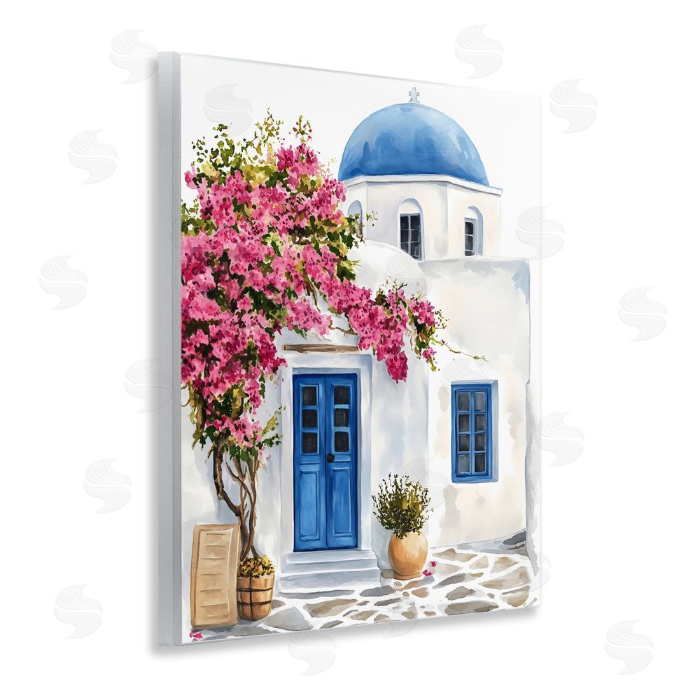 LSR Design Studio Santorini House with Bougainvillea Wall Plaque Printed Art