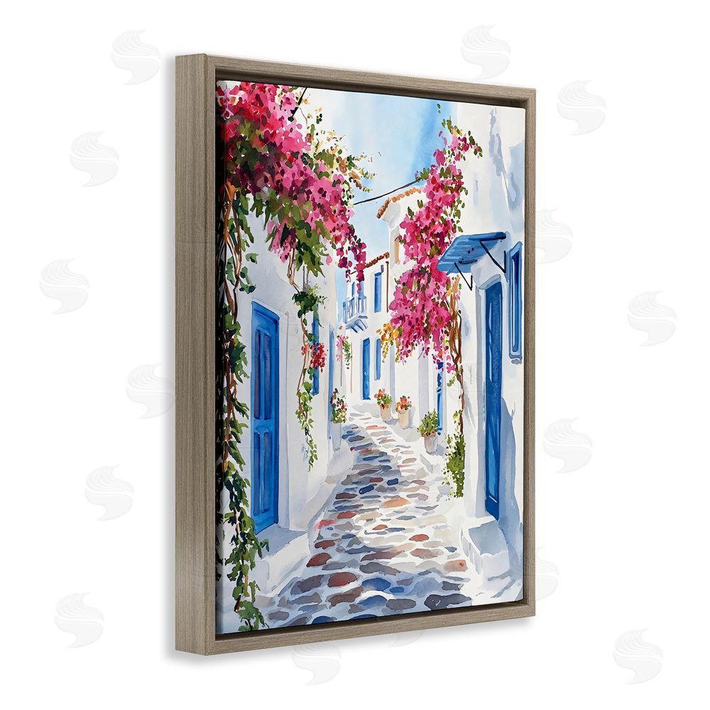 LSR Design Studio Santorini Stone Street Pathway Brown Floating Framed Canvas Wall Art Print