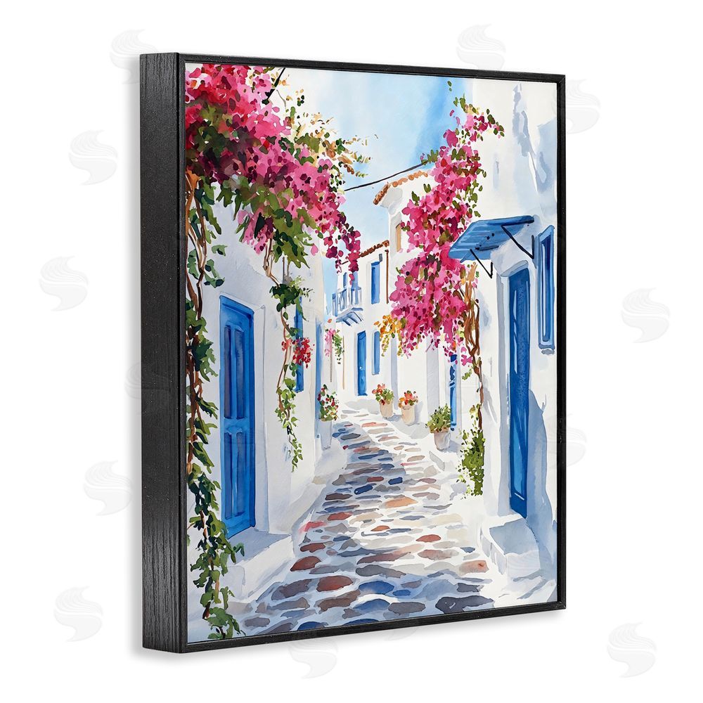 LSR Design Studio Santorini Stone Street Pathway Black Framed Giclee Wall Art Print