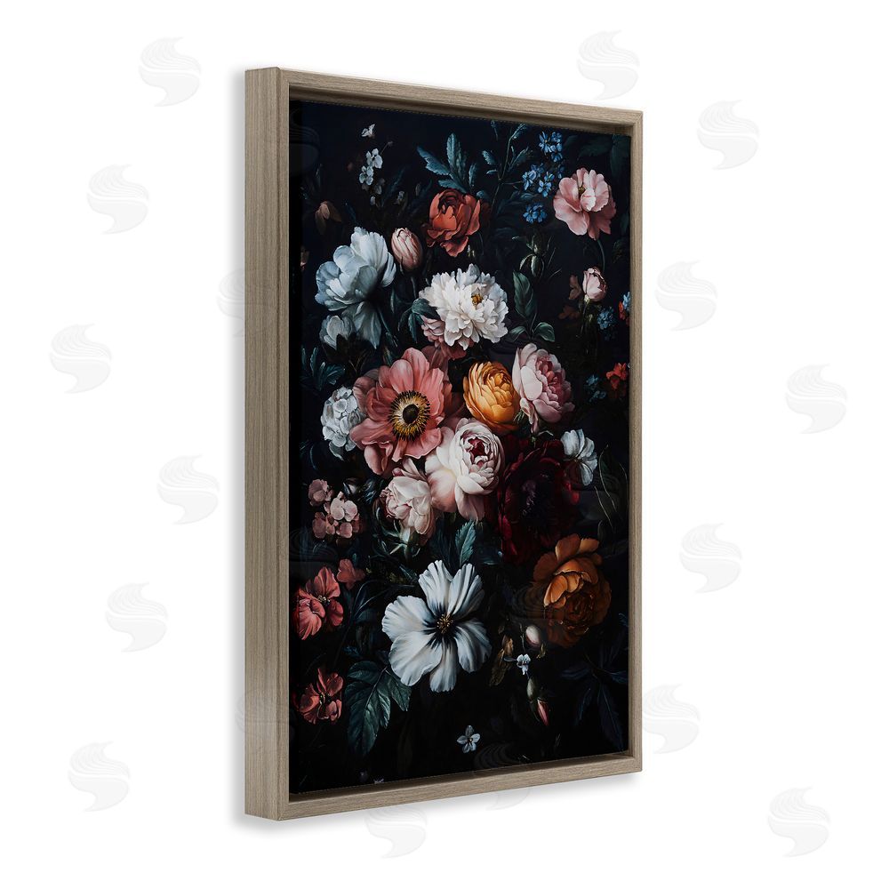 Creative Studio Midnight Garden Velvet Florals Brown Floating Framed Canvas Wall Art