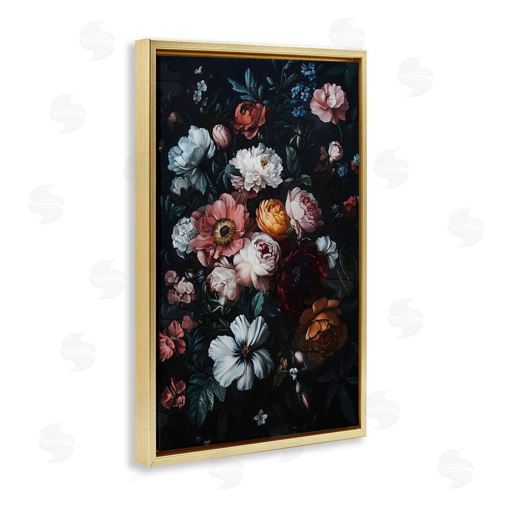 Creative Studio Midnight Garden Velvet Florals Gold Floating Framed Canvas Wall Art