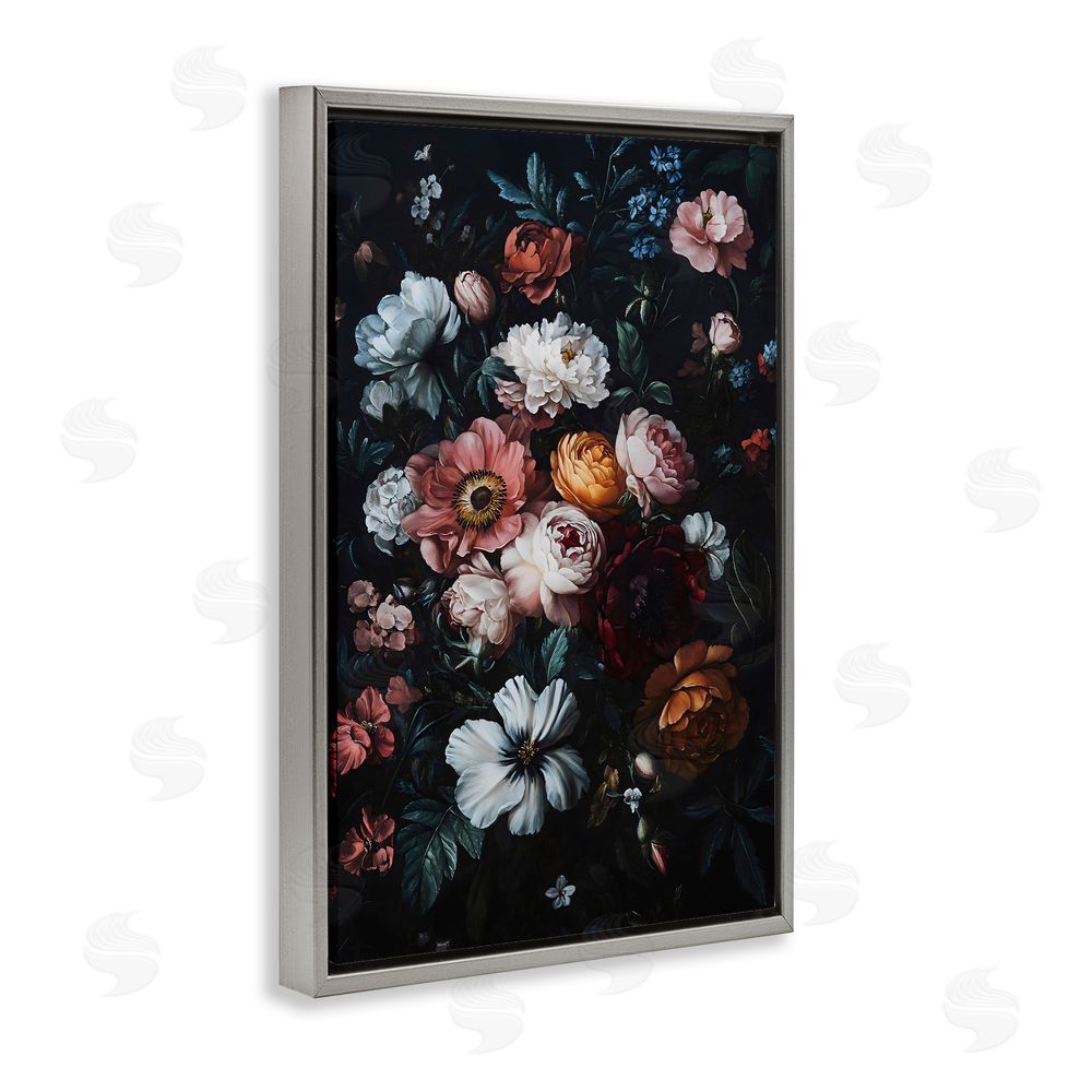 Creative Studio Midnight Garden Velvet Florals Gray Floating Framed Canvas Wall Art