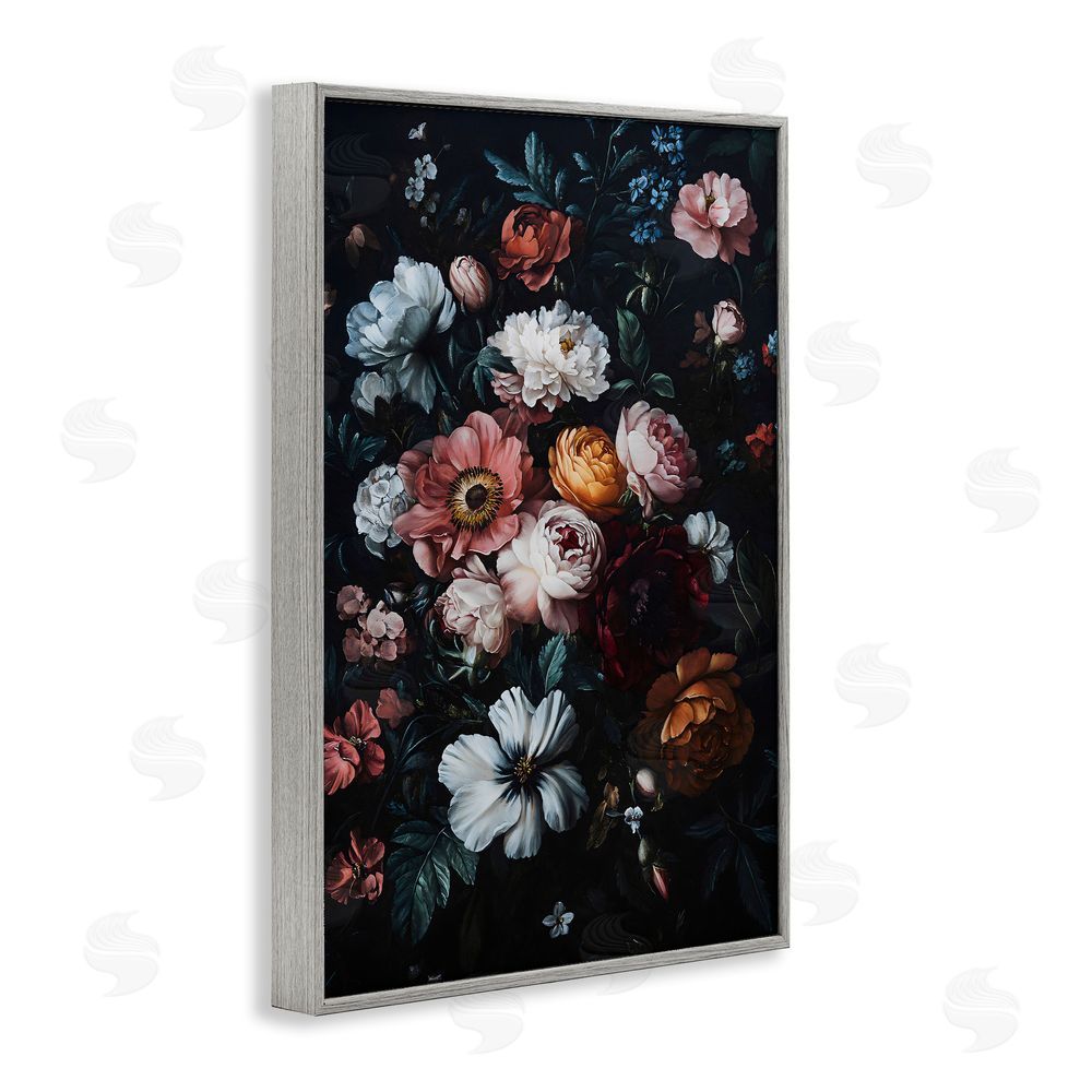 Creative Studio Midnight Garden Velvet Florals Gray Framed Giclee Wall Art