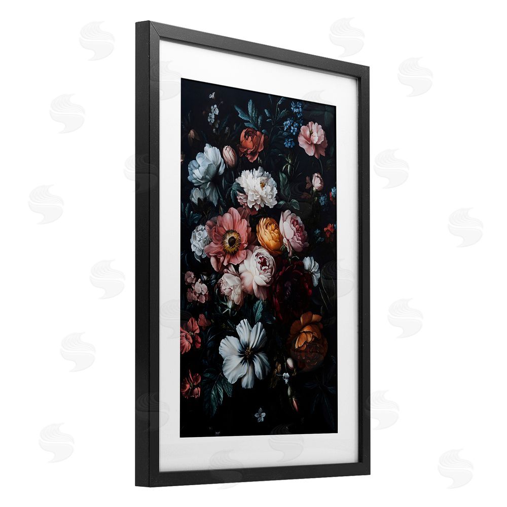 Creative Studio Midnight Garden Velvet Florals Black Framed Print Under Glass Wall Art