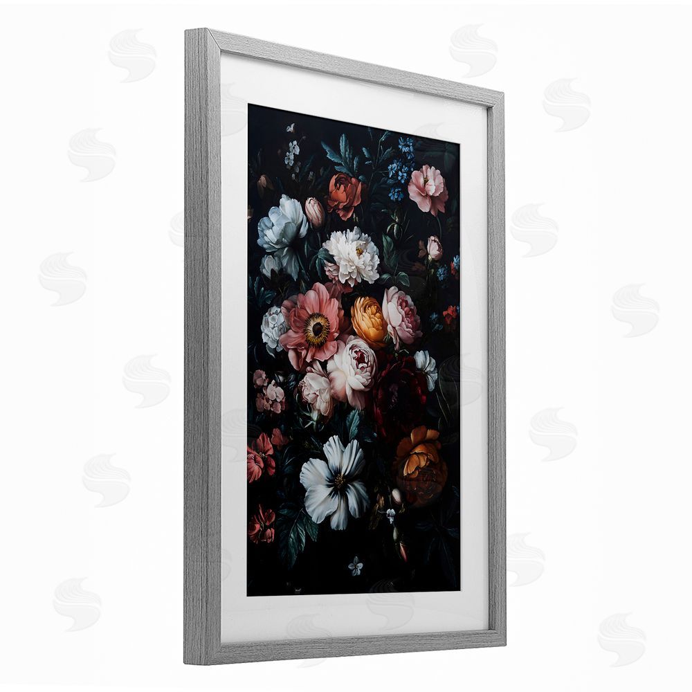 Creative Studio Midnight Garden Velvet Florals Gray Framed Print Under Glass Wall Art