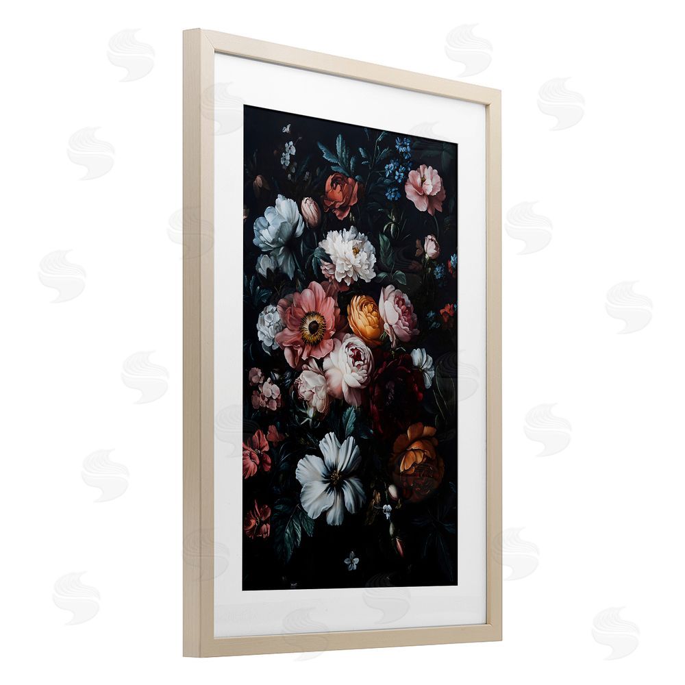 Creative Studio Midnight Garden Velvet Florals Brown Framed Print Under Glass Wall Art