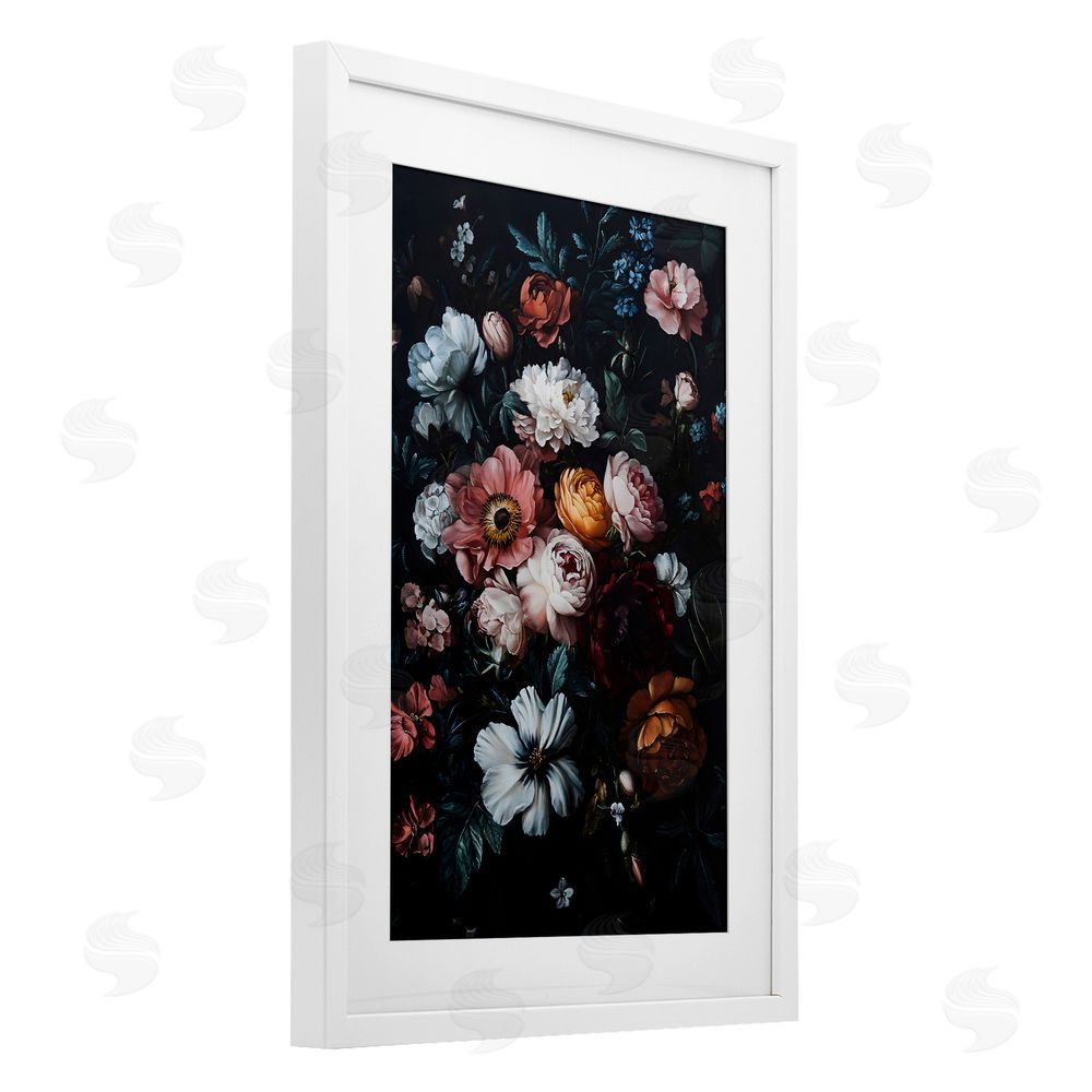 Creative Studio Midnight Garden Velvet Florals White Framed Print Under Glass Wall Art
