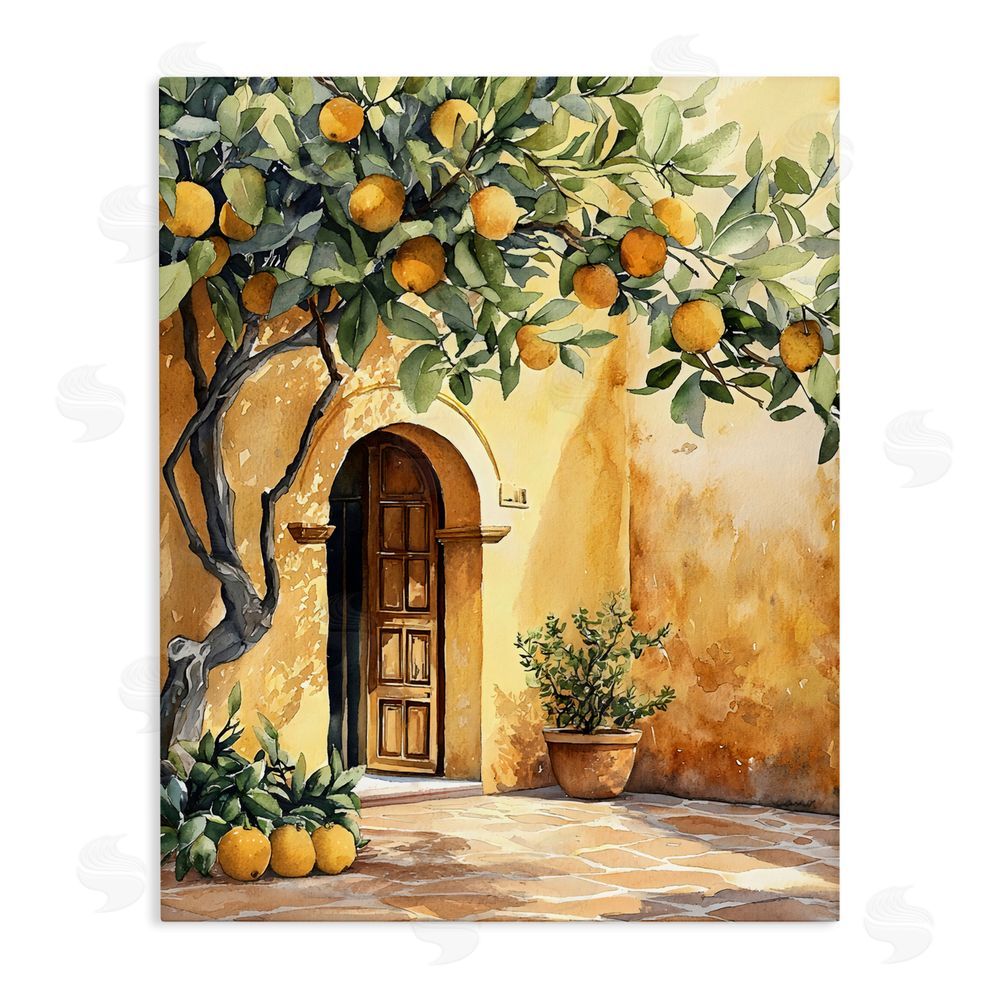 LSR Design Studio Mediterranean Courtyard Lemon Tree Stretched Canvas Wall Art