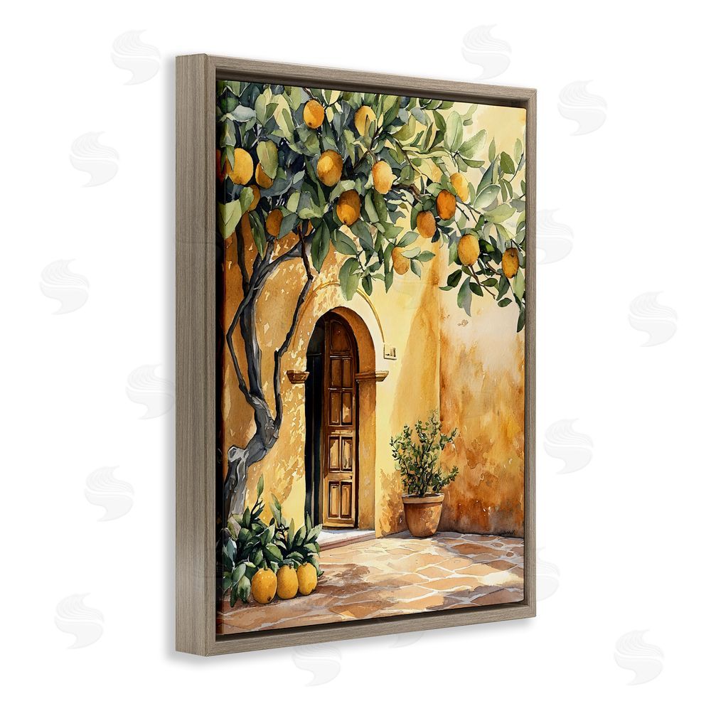LSR Design Studio Mediterranean Courtyard Lemon Tree Brown Floating Framed Canvas Wall Art