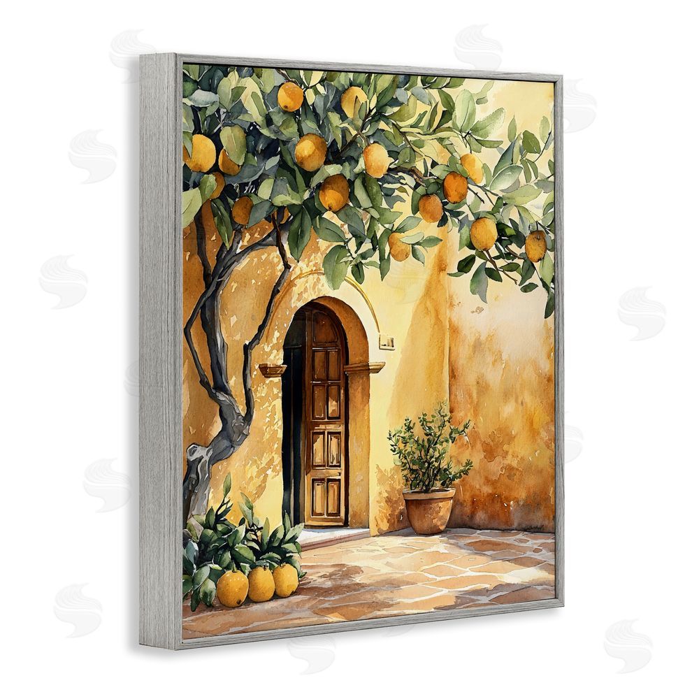 LSR Design Studio Mediterranean Courtyard Lemon Tree Gray Framed Giclee Wall Art