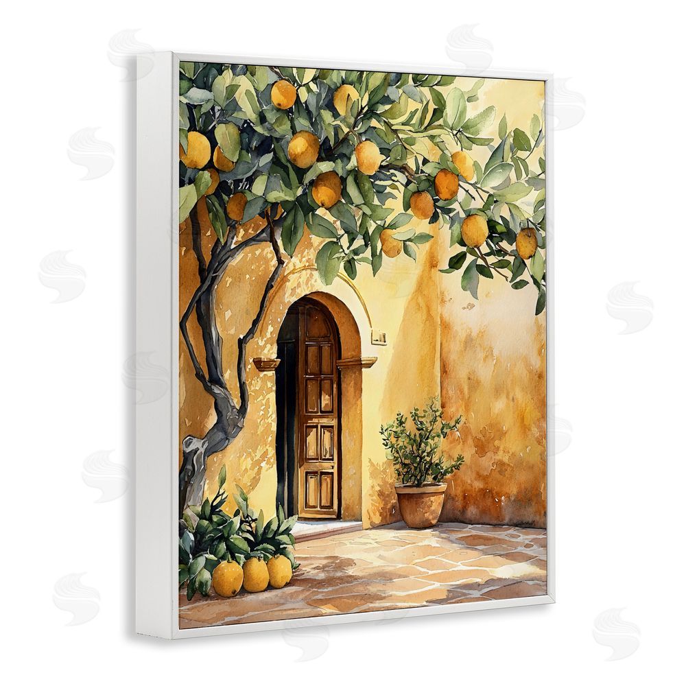 LSR Design Studio Mediterranean Courtyard Lemon Tree White Framed Giclee Wall Art