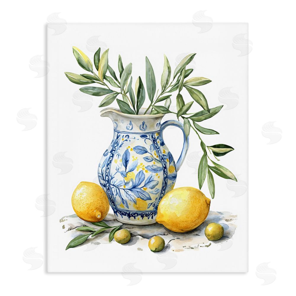 LSR Design Studio Lemon & Olive Branch Still Life Stretched Canvas Wall Art