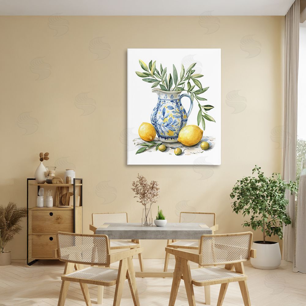 LSR Design Studio Lemon & Olive Branch Still Life Stretched Canvas Wall Art in Room