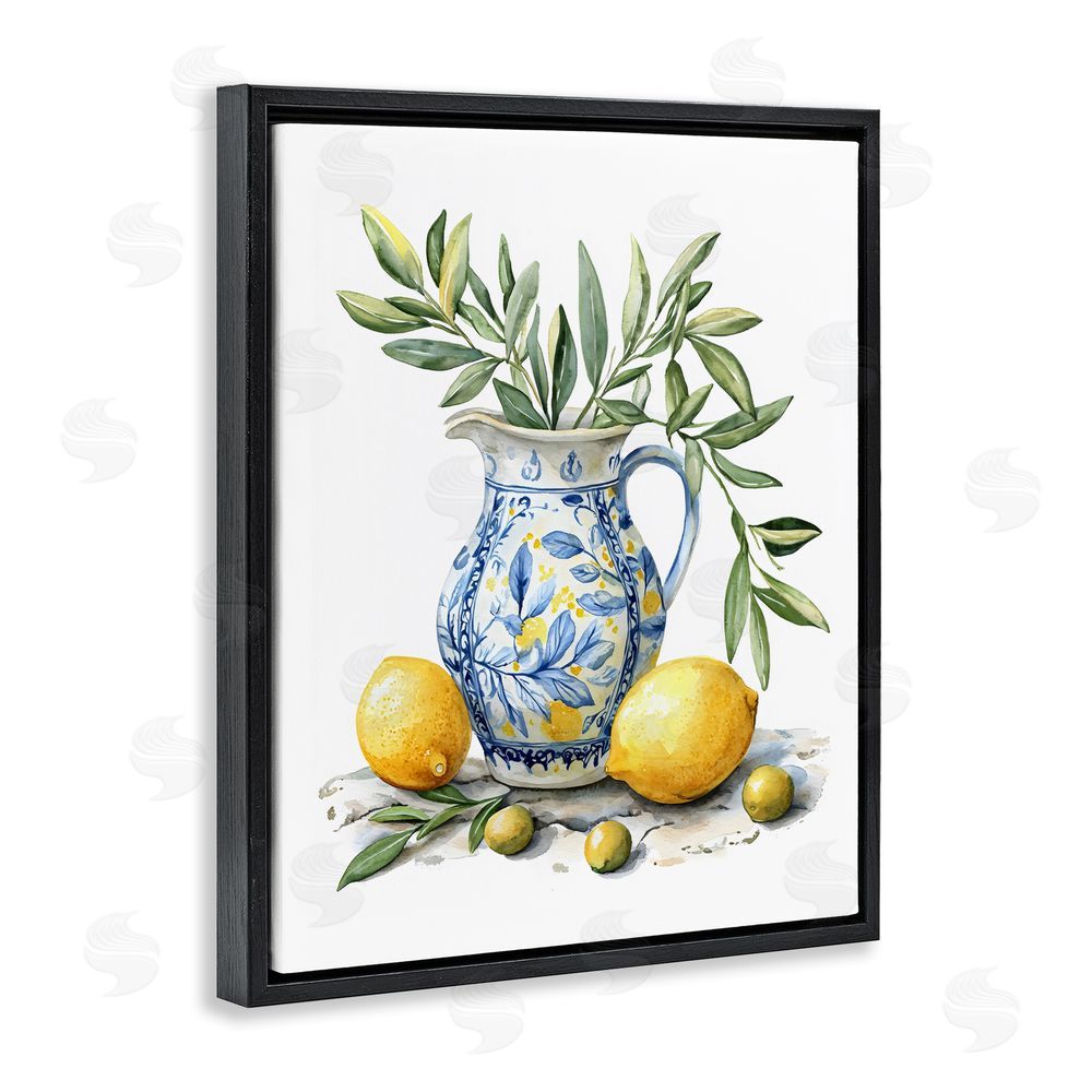 LSR Design Studio Lemon & Olive Branch Still Life Black Floating Framed Canvas Wall Art