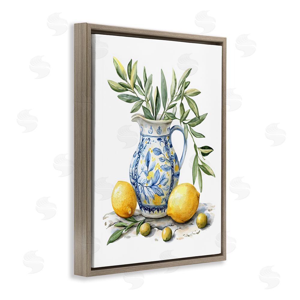LSR Design Studio Lemon & Olive Branch Still Life Brown Floating Framed Canvas Wall Art