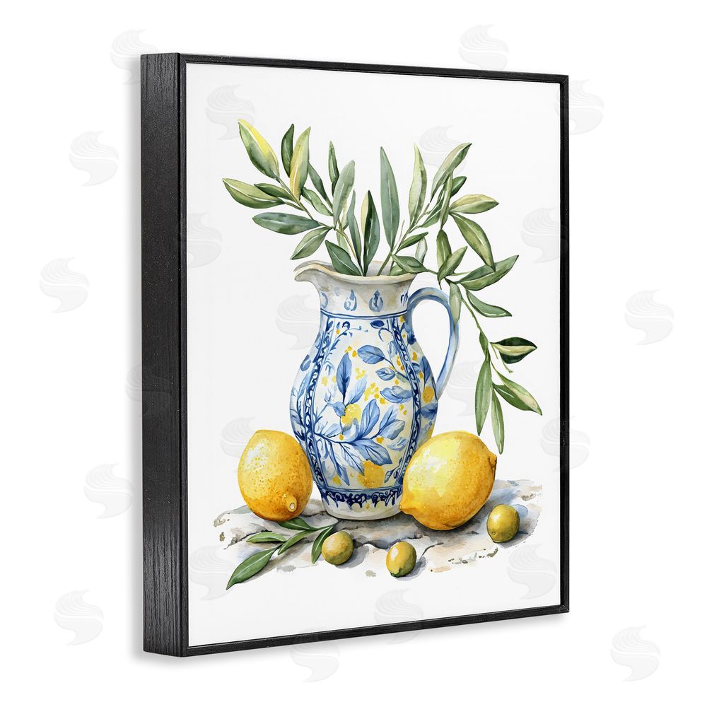 LSR Design Studio Lemon & Olive Branch Still Life Black Framed Giclee Wall Art