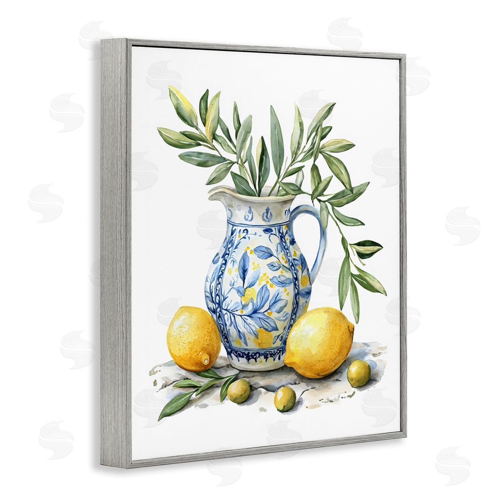 LSR Design Studio Lemon & Olive Branch Still Life Gray Framed Giclee Wall Art
