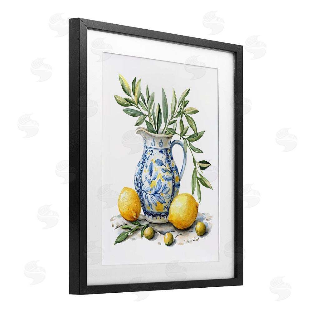 LSR Design Studio Lemon & Olive Branch Still Life Black Framed Print Under Glass Wall Art