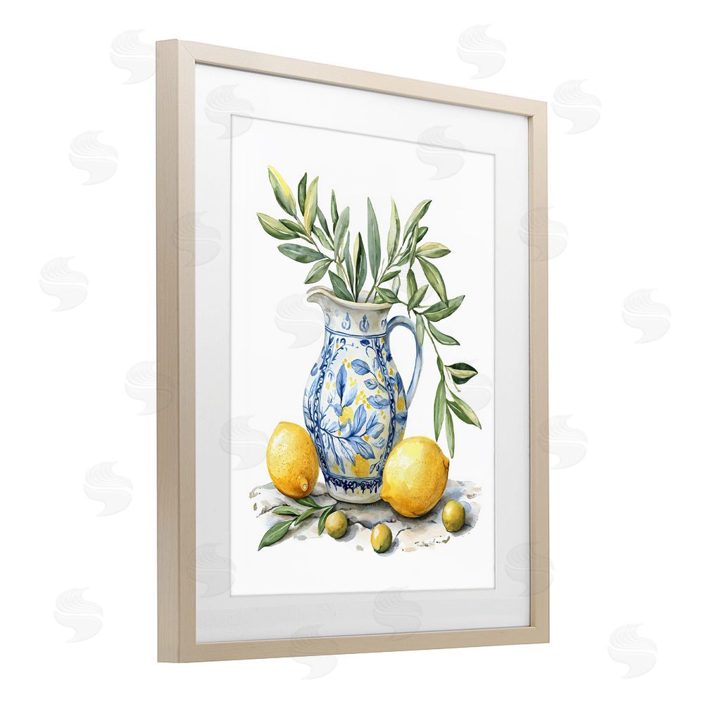 LSR Design Studio Lemon & Olive Branch Still Life Brown Framed Print Under Glass Wall Art