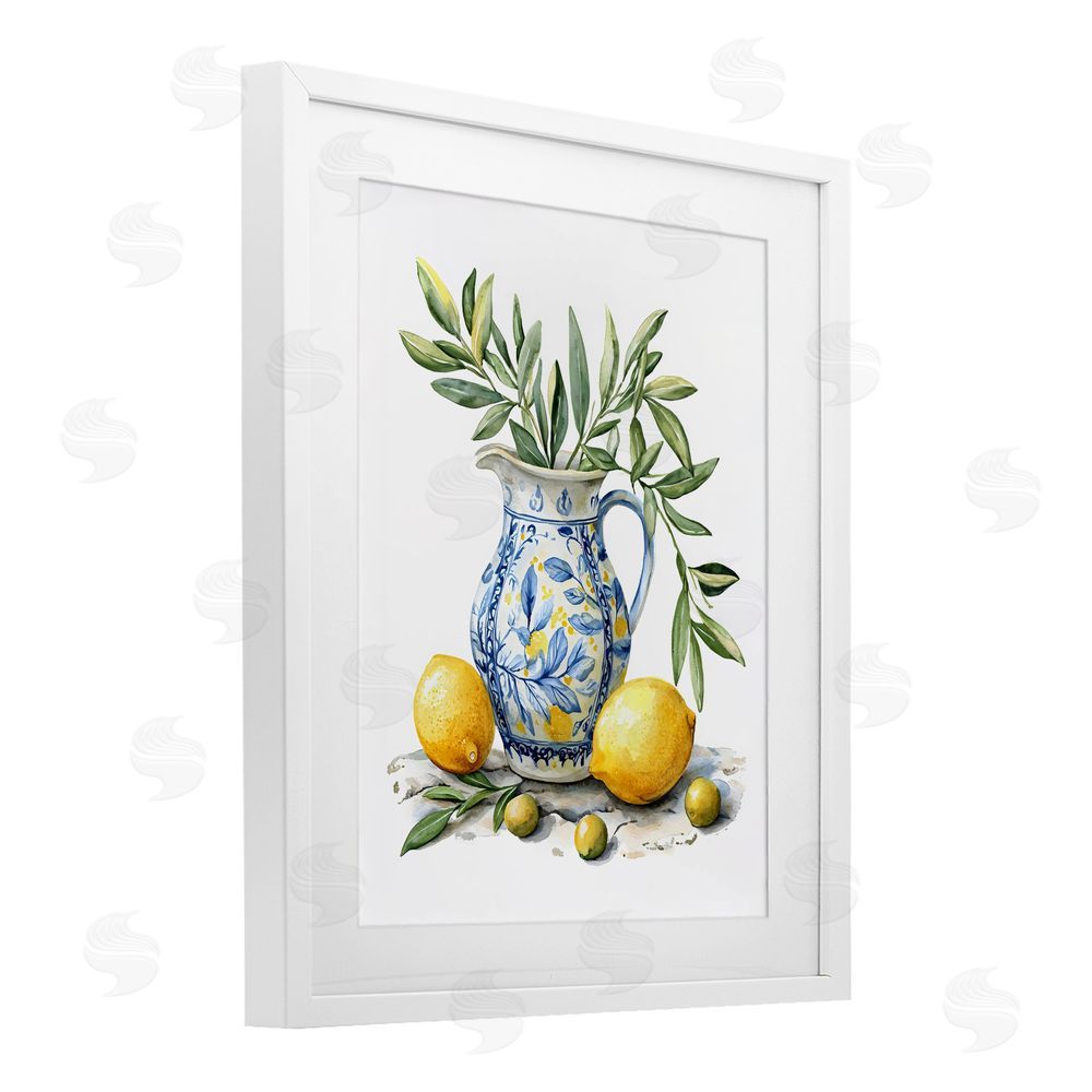 LSR Design Studio Lemon & Olive Branch Still Life White Framed Print Under Glass Wall Art