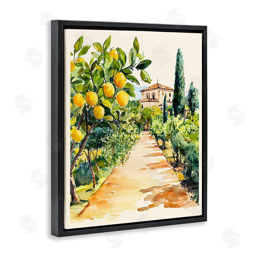 LSR Design Studio Lemon Grove Pathway Black Floating Framed Canvas Wall Art