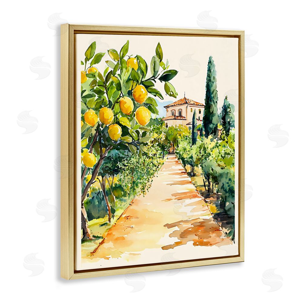LSR Design Studio Lemon Grove Pathway Gold Floating Framed Canvas Wall Art