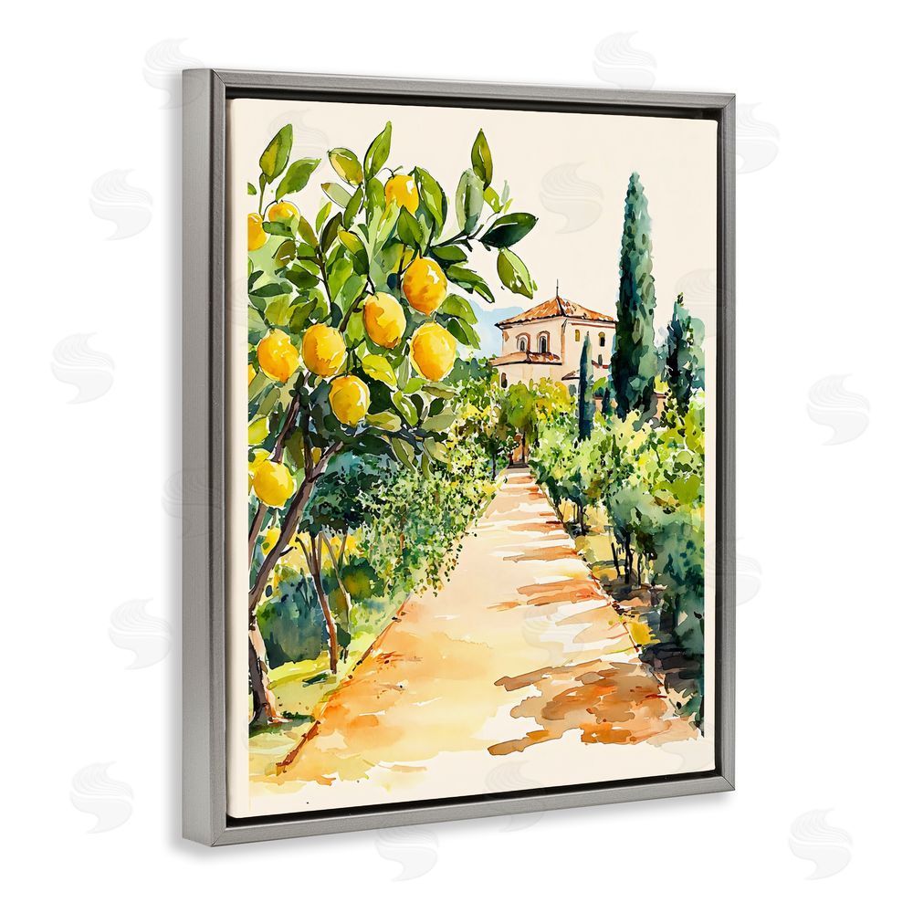 LSR Design Studio Lemon Grove Pathway Gray Floating Framed Canvas Wall Art