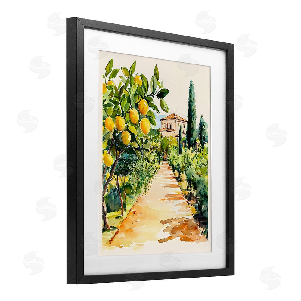 LSR Design Studio Lemon Grove Pathway Black Framed Print Under Glass Wall Art