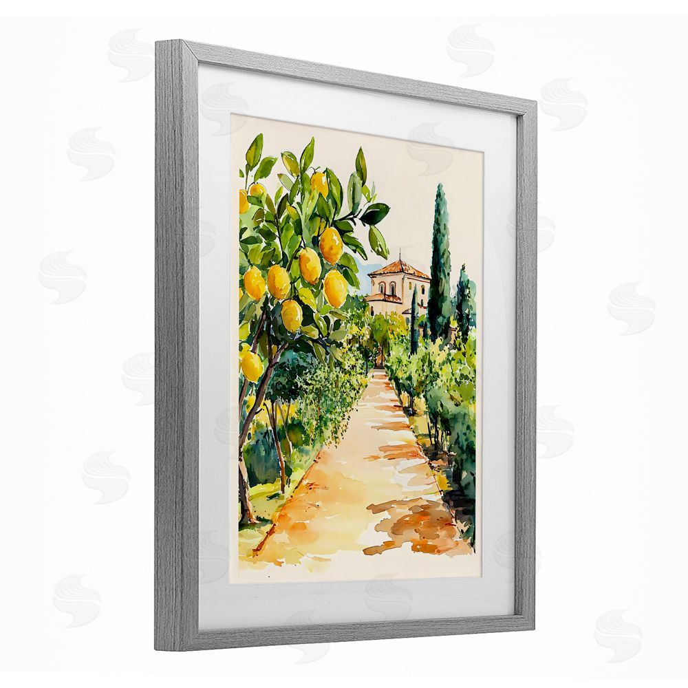 LSR Design Studio Lemon Grove Pathway Gray Framed Print Under Glass Wall Art