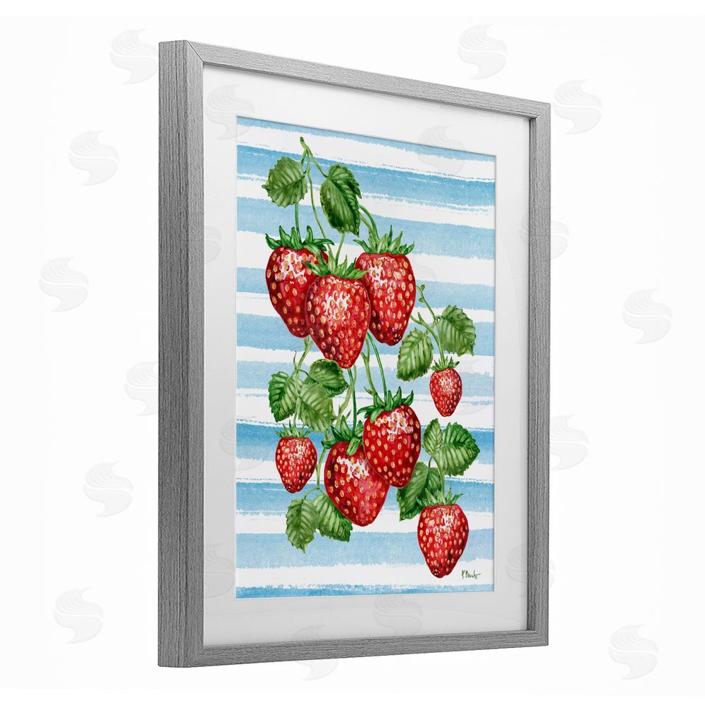 Paul Brent Juicy Strawberry Vine Gray Framed Print Under Glass Wall Art