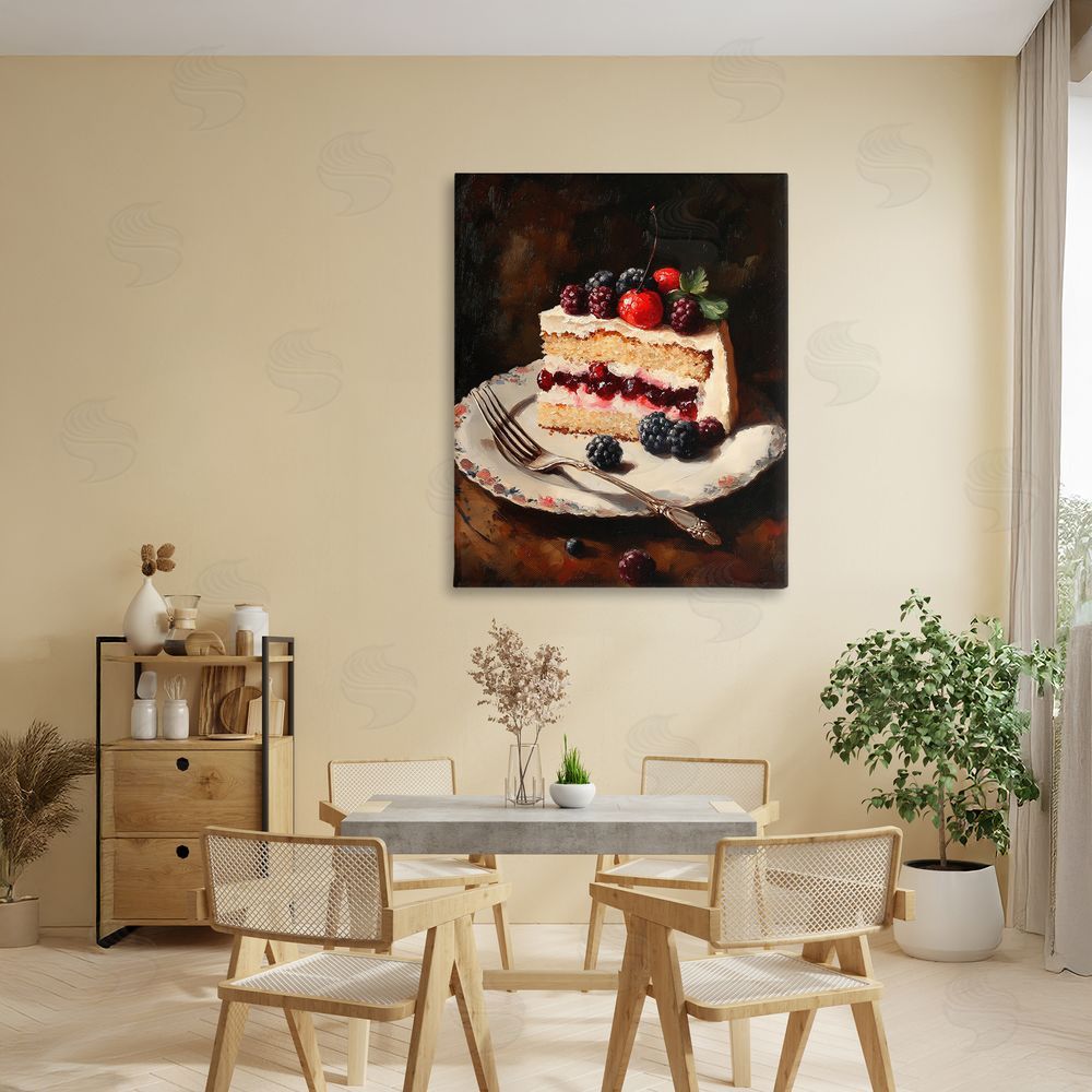 Franklyn Gregory Berry Topped Cake Slice Stretched Canvas Wall Art Print in Room