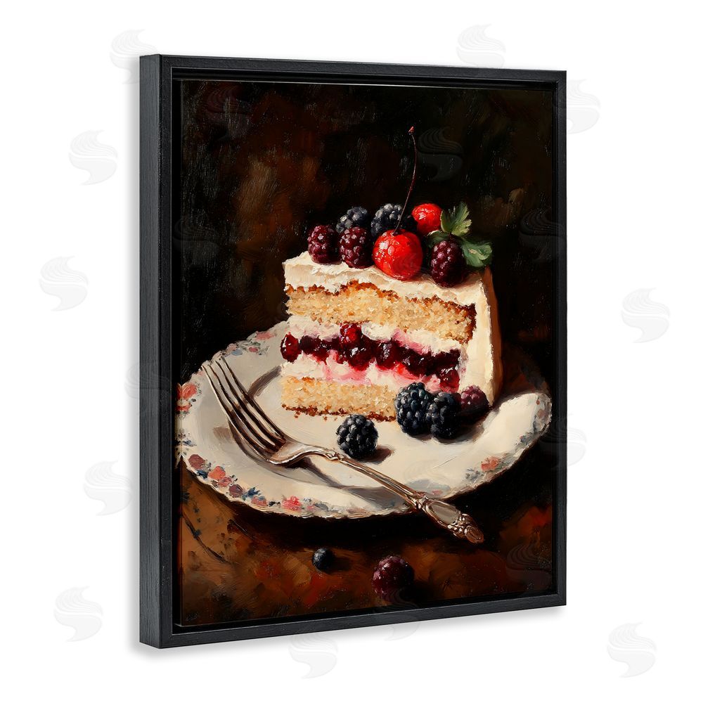 Franklyn Gregory Berry Topped Cake Slice Black Floating Frame Stretched Canvas Wall Art Print