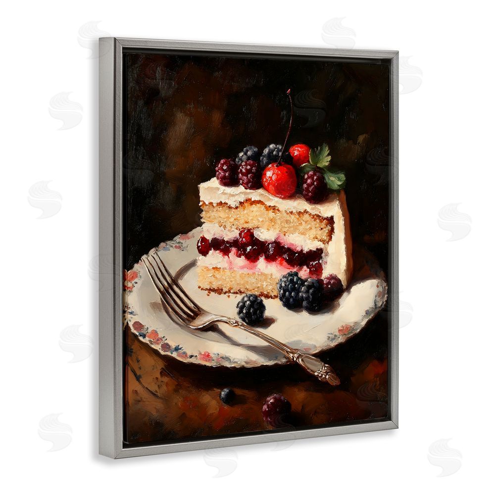 Franklyn Gregory Berry Topped Cake Slice Gray Floating Frame Stretched Canvas Wall Art Print