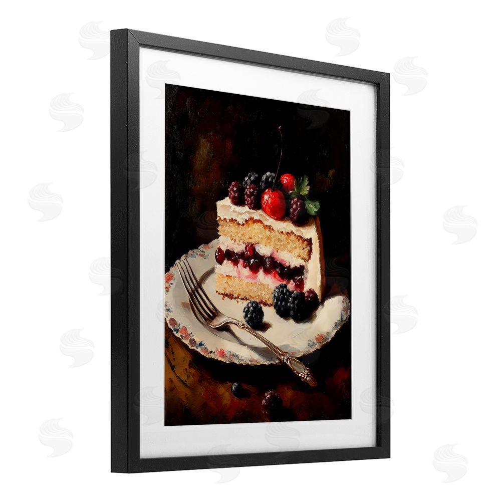 Franklyn Gregory Berry Topped Cake Slice Black Framed Print Under Glass with Matting Wall Art