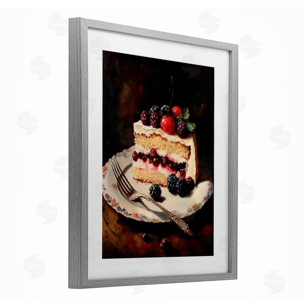 Franklyn Gregory Berry Topped Cake Slice Gray Framed Print Under Glass with Matting Wall Art