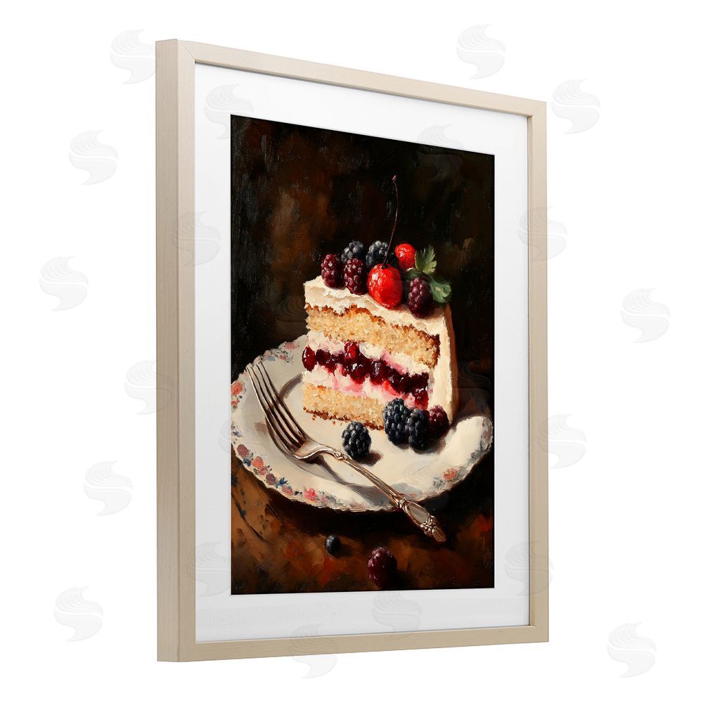 Franklyn Gregory Berry Topped Cake Slice Brown Framed Print Under Glass with Matting Wall Art