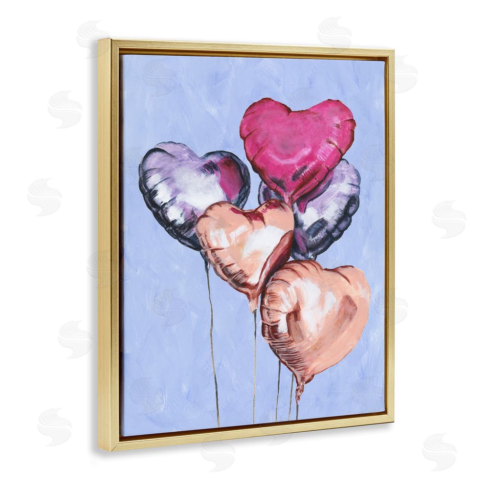 Michael Willett Vibrant Heart Balloons Gold Floating Frame Canvas Wall Art Print